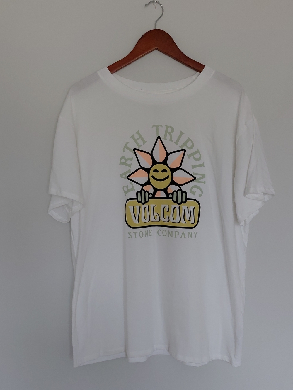Volcom White Graphic Tee with Pastel Sun Print
